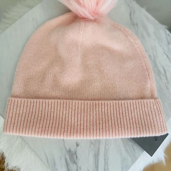 Nordstrom Faux Fur Cashmere Pompom Beanie, Pink, 100% Cashmere, NWT - Picture 8 of 9